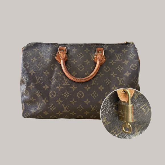 w/ Lock & Key Louis Vuitton Monogram Speedy 35 Bag Vintage Preowned Duffel - Picture 1 of 13